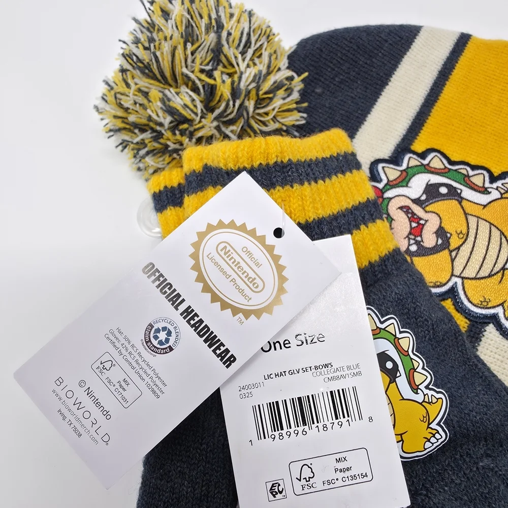 Nintendo Super Mario Bowser Beanie and Gloves Set. NWT